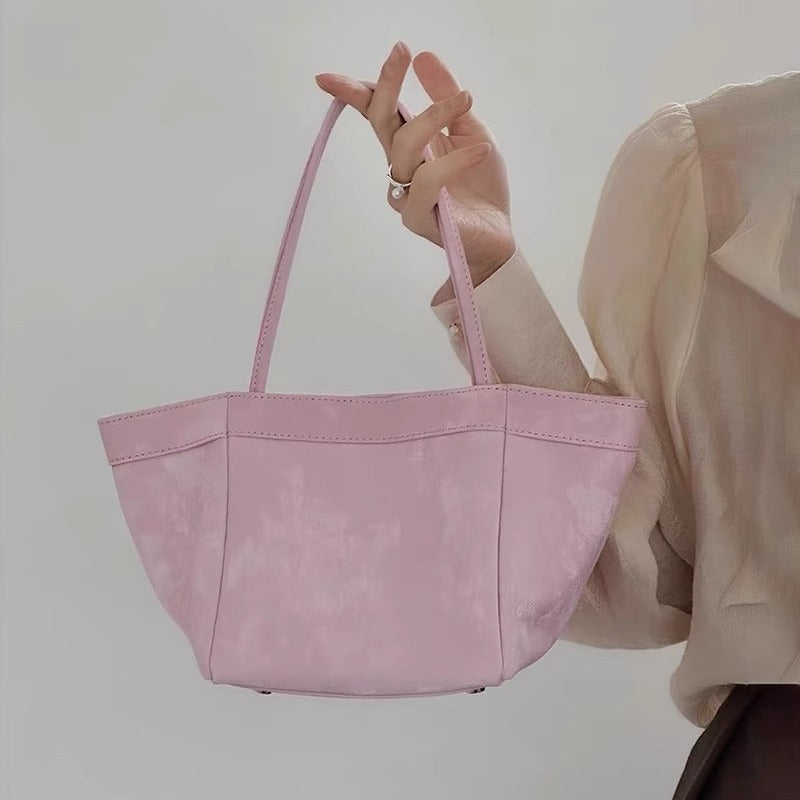 新中式国风晕染菜篮子包牛皮绸缎锦囊包手提包女单肩斜挎包水桶包