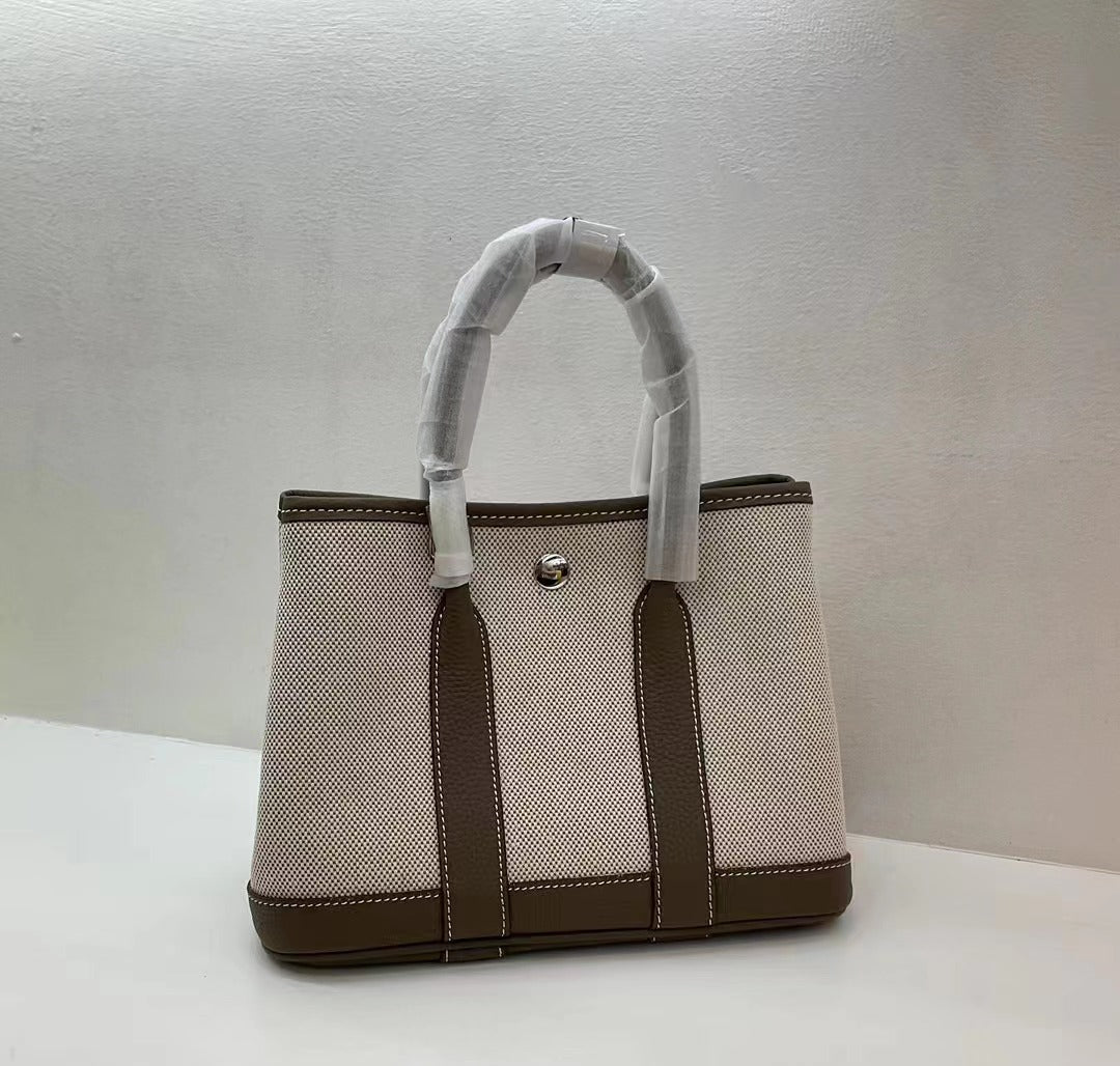 文艺范 花园帆布配TOGO头层牛皮女包手提包大容量撞色单肩托特包