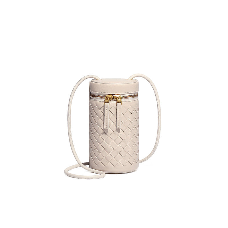 时尚简约纯色圆筒包新款百搭手工编织包包迷你可爱单肩斜挎手机包