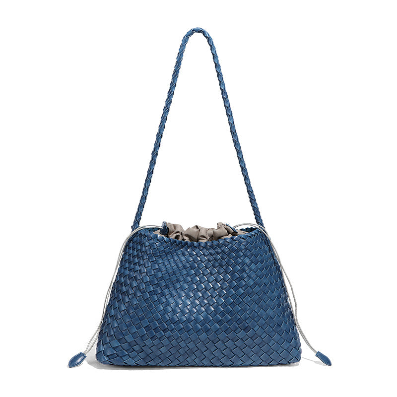 韩版时尚单肩女包大容量菜篮子母包手工编织包包潮流纯色腋下女包