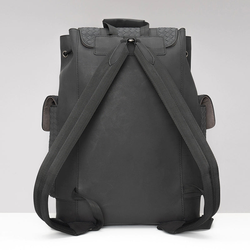 X&BV男士双肩包真皮休闲商务编织旅行包大容量书包电脑包潮男背包