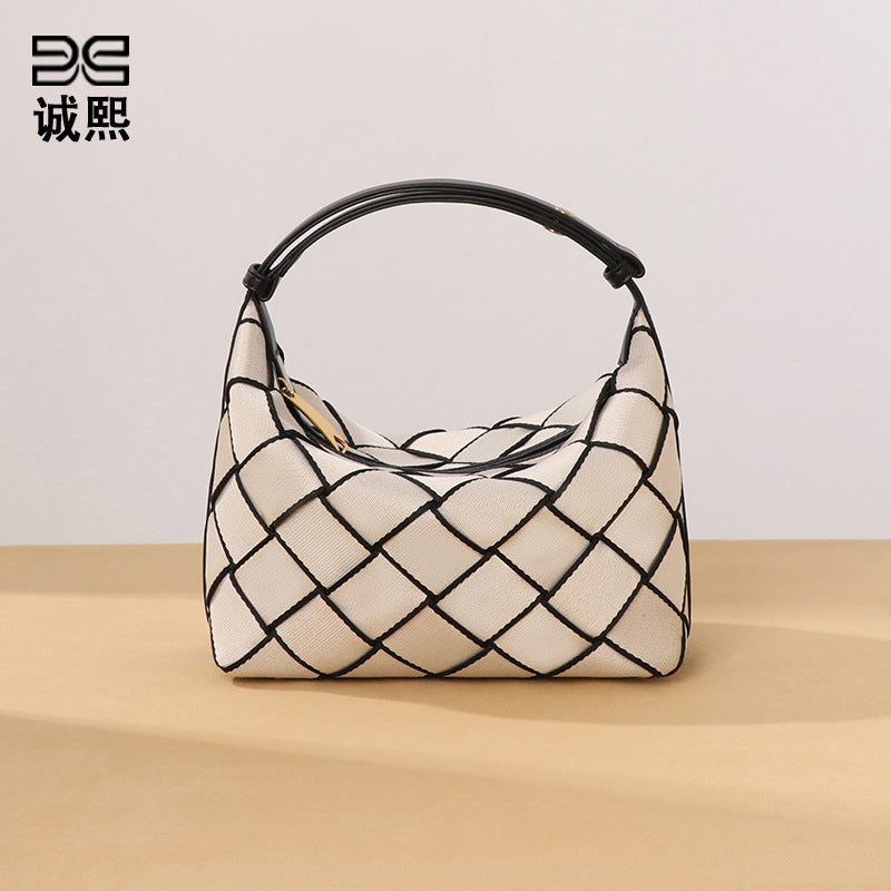 时尚新款撞色编织女包简约手拎饭盒包小众风单肩包休闲百搭腋下包