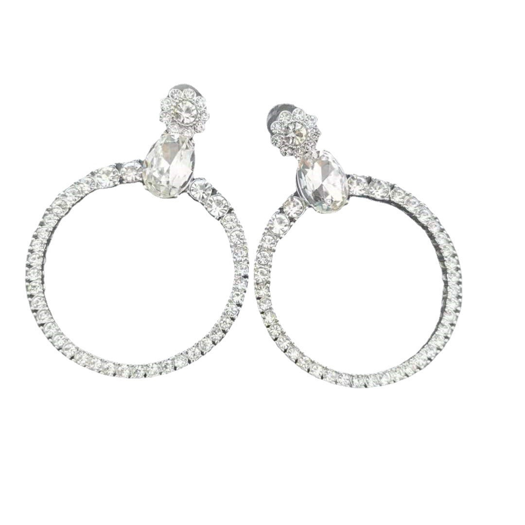 缪家新款太阳花水晶满钻大耳圈耳坠花朵水钻圆圈耳钉女时尚欧美