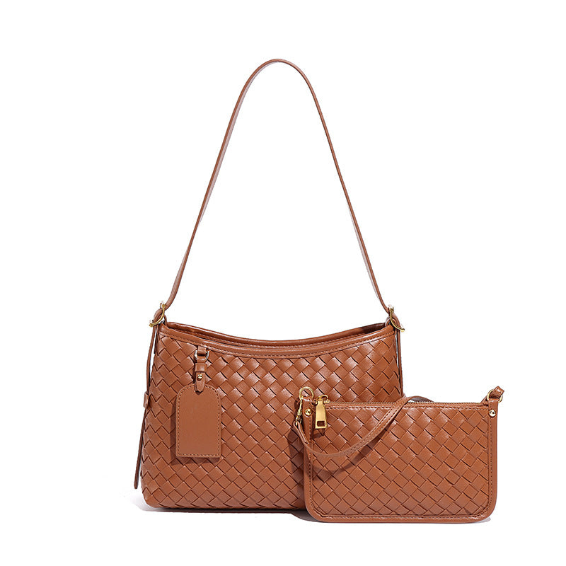 外贸手工编织包包时尚复古两件套单肩斜挎女包质感休闲腋下子母包