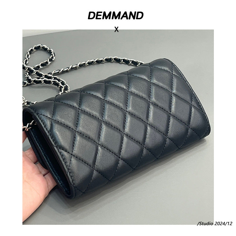 名缓香风羊皮链条小方包手机包斜挎小钱包女包小巧轻盈时尚百搭