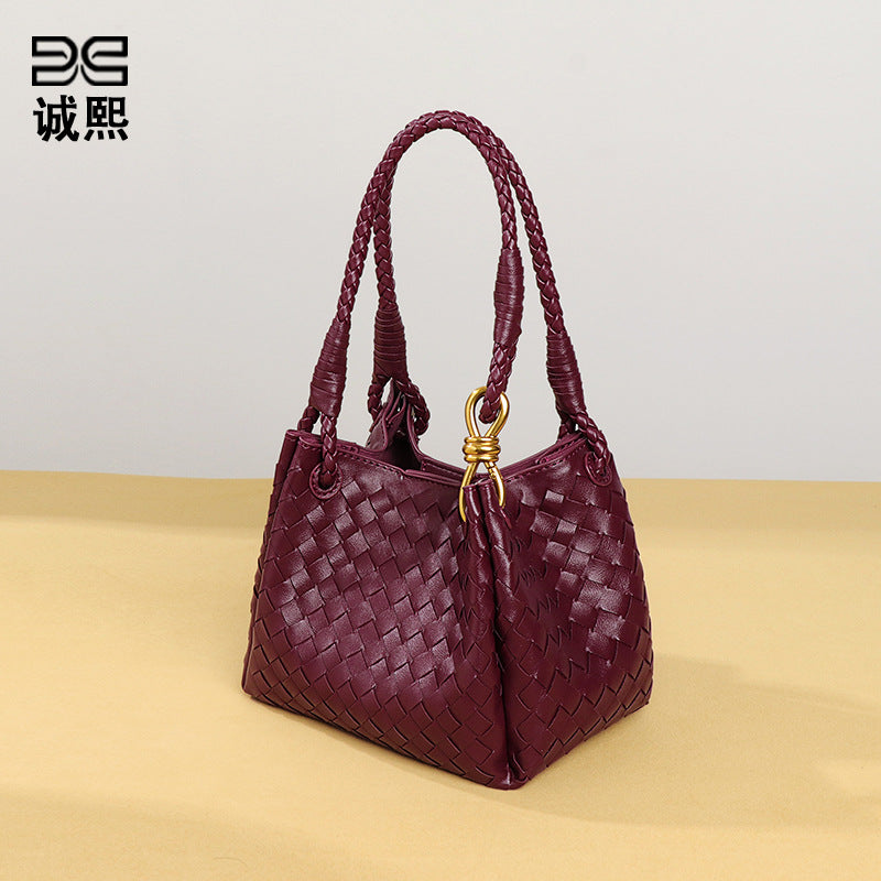 个性复古编织水桶包新款手拎降落伞斜挎女包两件套子母单肩斜跨包