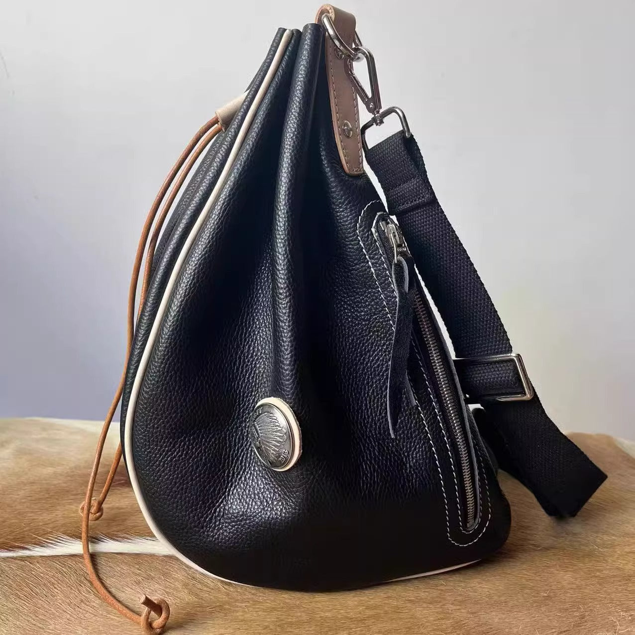 红月饺子包真皮防redmoon植鞣皮复古斜挎胸包哈雷男腰包机车包