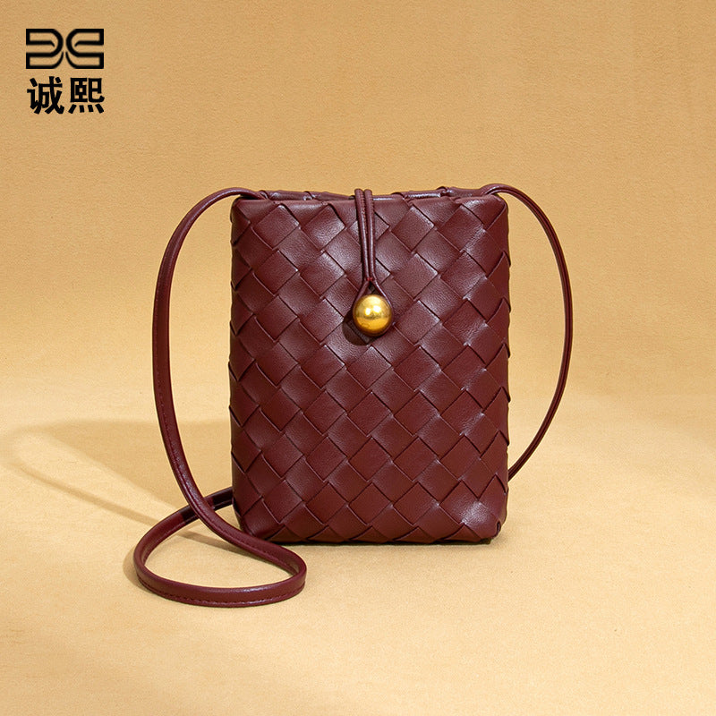 时尚迷你竖款编织手机包复古百搭斜挎零钱包小众质感潮流单肩女包