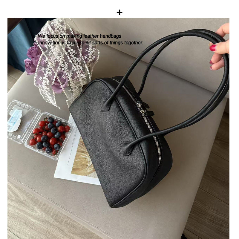 2025新款韩版小众设计头层牛皮波士顿通勤包单肩包斜挎包