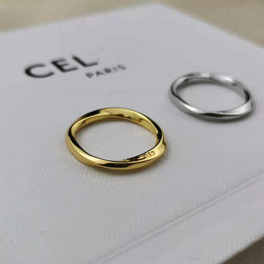 赛家新款戒指素圈细对戒极简ins小众设计时髦尾戒不规则扭曲指环