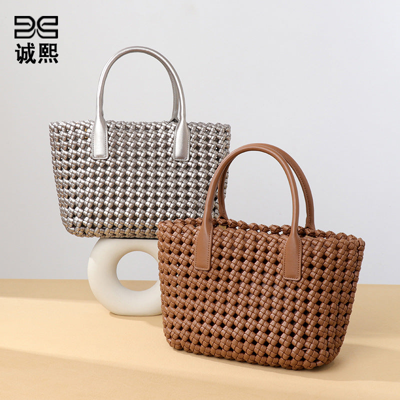 跨境高级感菜篮子女包手工编织包风车结手提包时尚百搭子母托特包