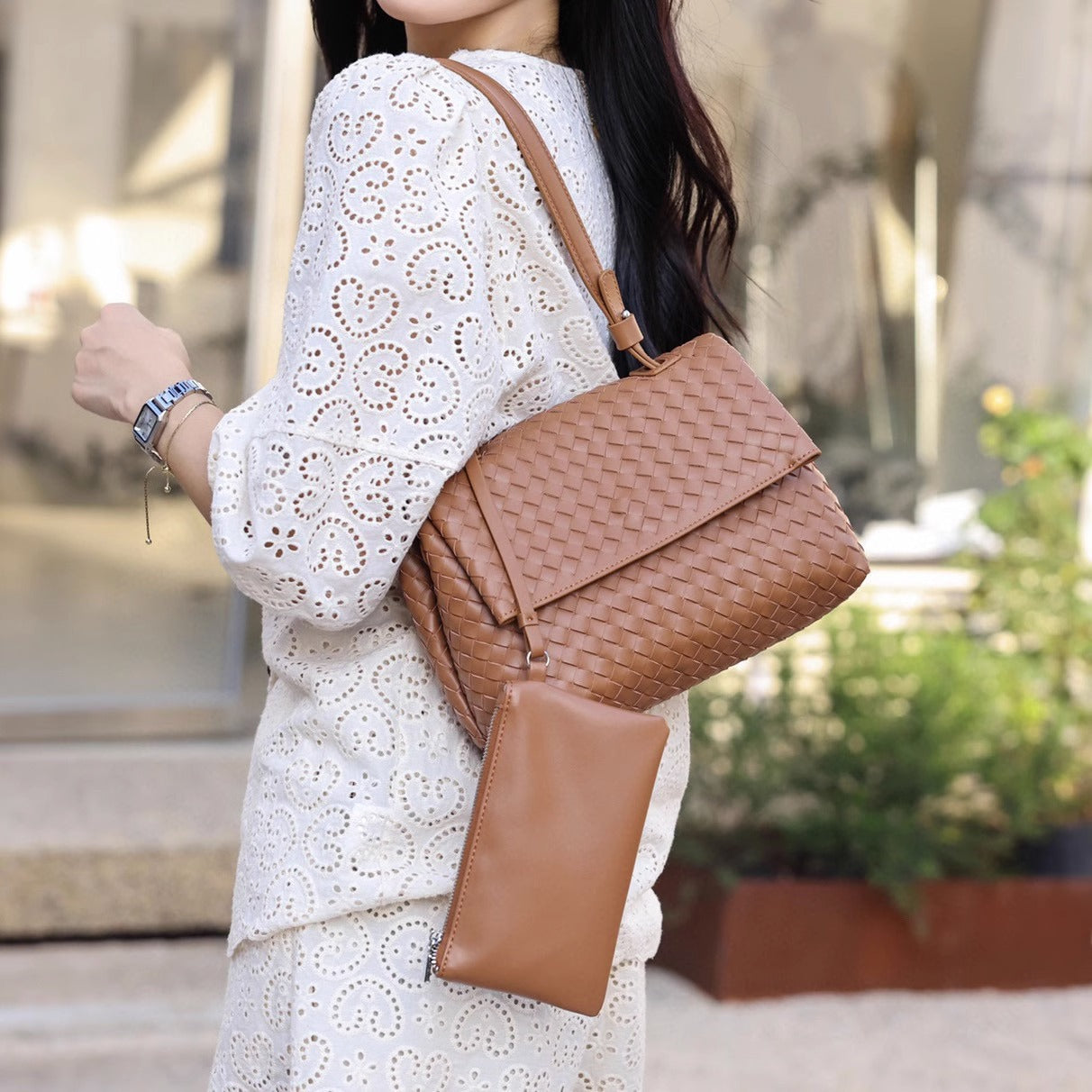 高级气质手工编织全真牛皮女包大容量单肩腋下包包外贸亚马逊批发