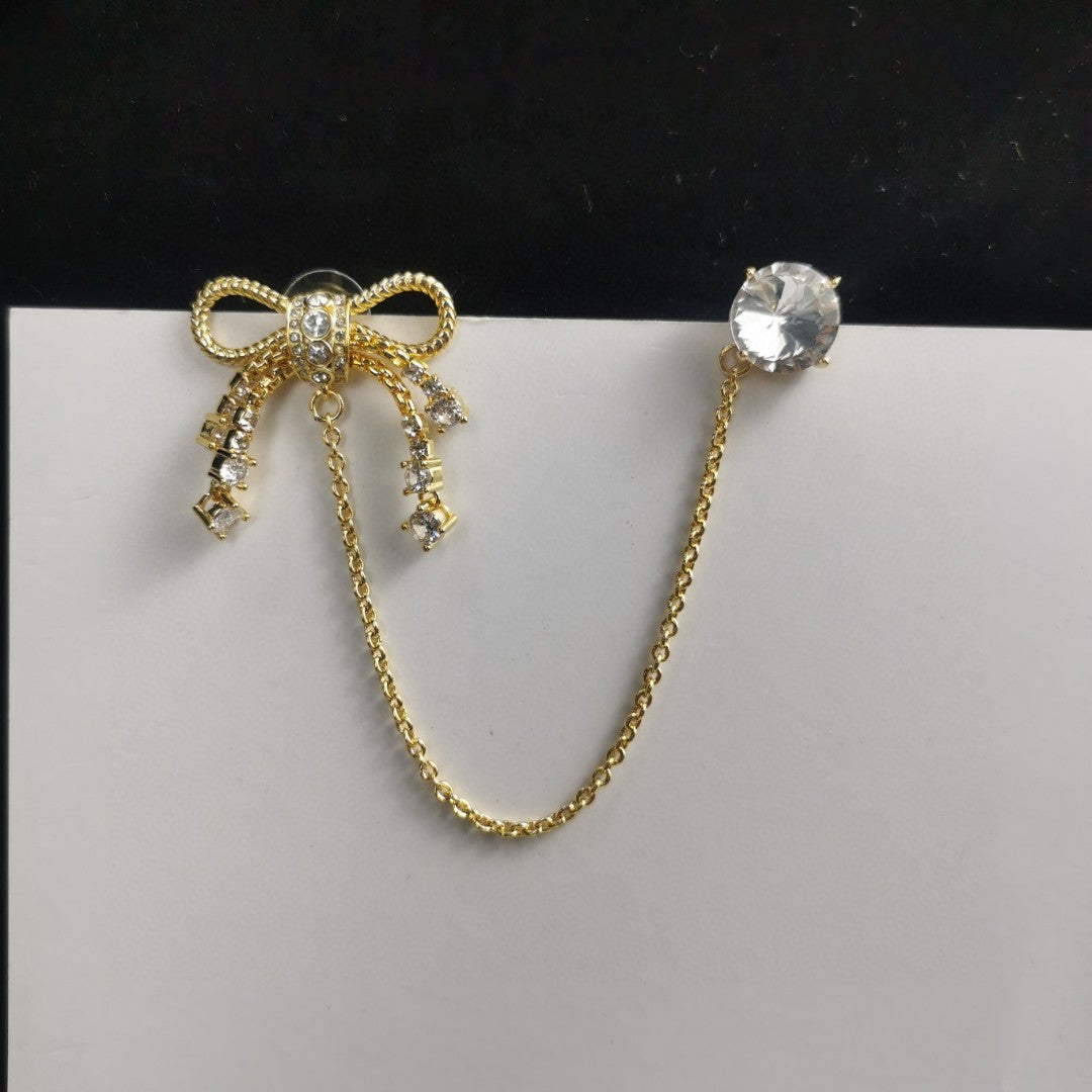 缪22新款蝴蝶结流苏满钻耳钉女项链手链胸针满锆高级感气质耳环