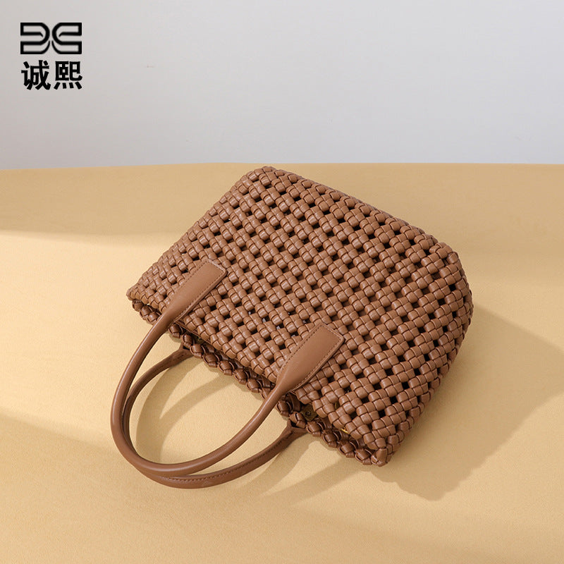 新款小众手提菜篮子女包个性风车结手工编织包复古休闲百搭子母包