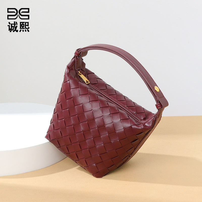 气质手拎饭盒包时尚手工编织包潮流百搭休闲单肩包软皮质感腋下包