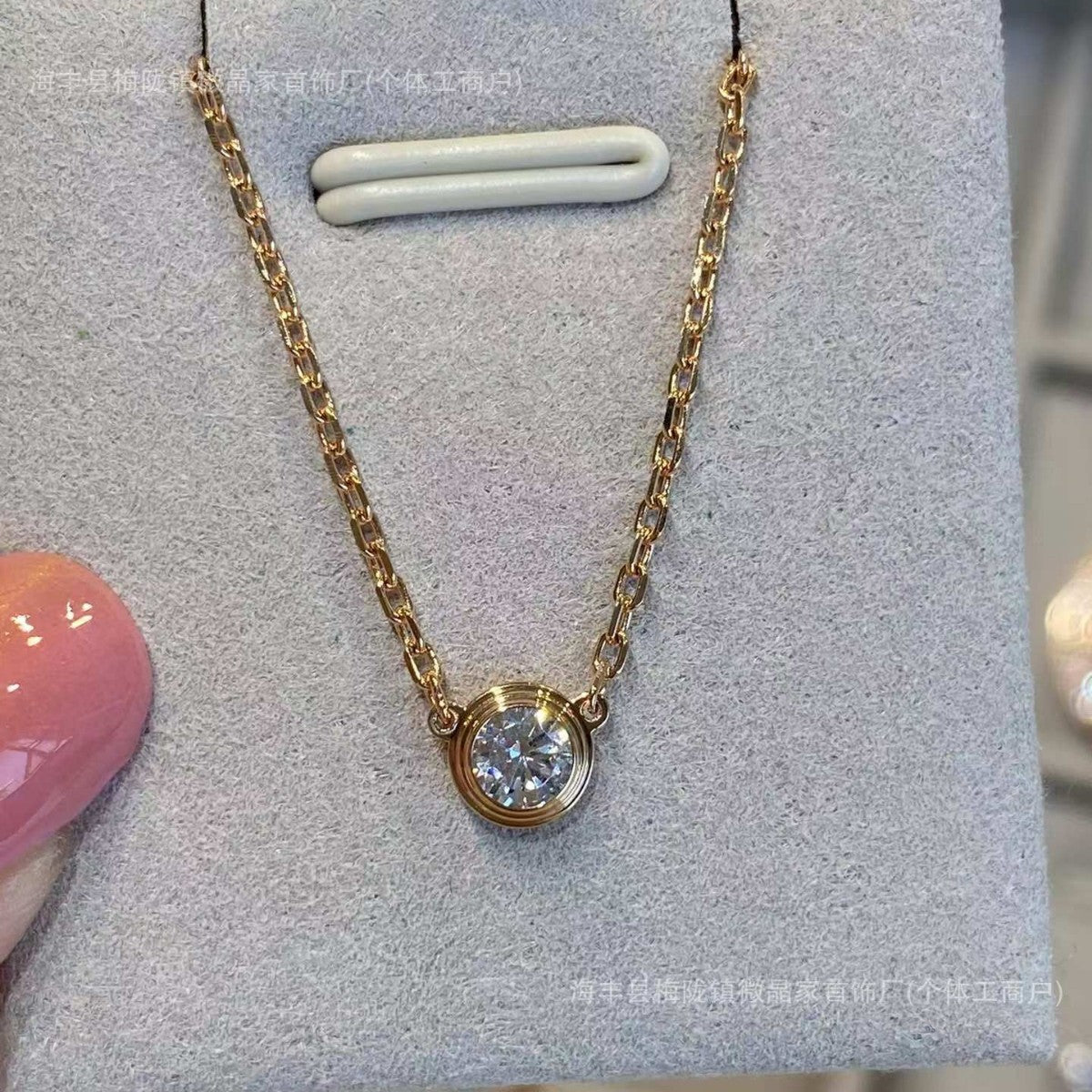 卡家高版小飞碟项链S925银镀18K玫瑰金单钻项链CNC精工厂家直销