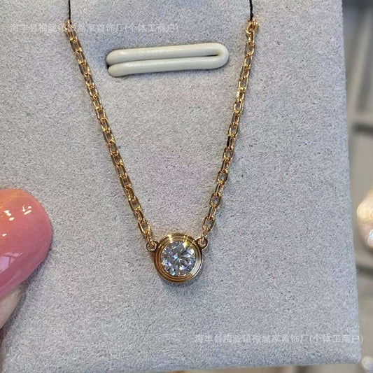 卡家高版小飞碟项链S925银镀18K玫瑰金单钻项链CNC精工厂家直销