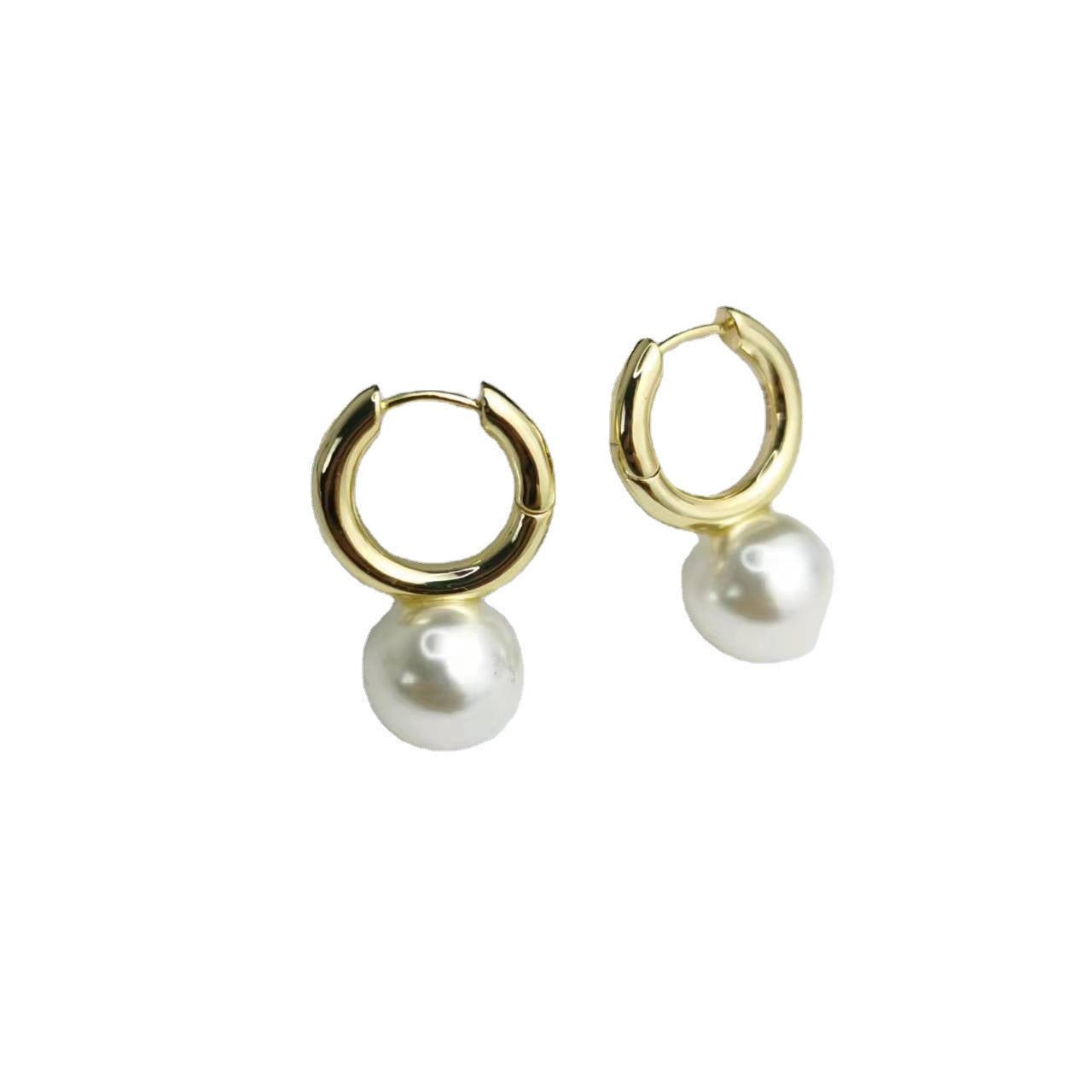 赛家21新款圆圈珍珠耳环女高级感气质INS风光面镀金几何形耳圈