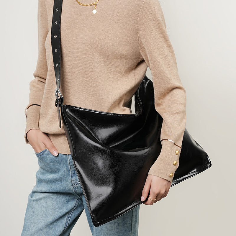 轻轻包牛皮托特包女ins慵懒风大容量单肩通勤大包质感斜挎包包