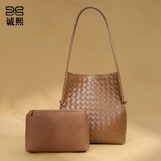 复古潮流大容量单肩腋下女包时尚手工编织包包韩版休闲子母托特包