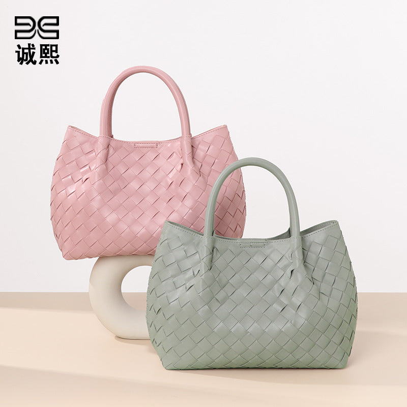 高级感韩版手拎包休闲单肩斜挎包时尚手工编织女包休闲子母托特包