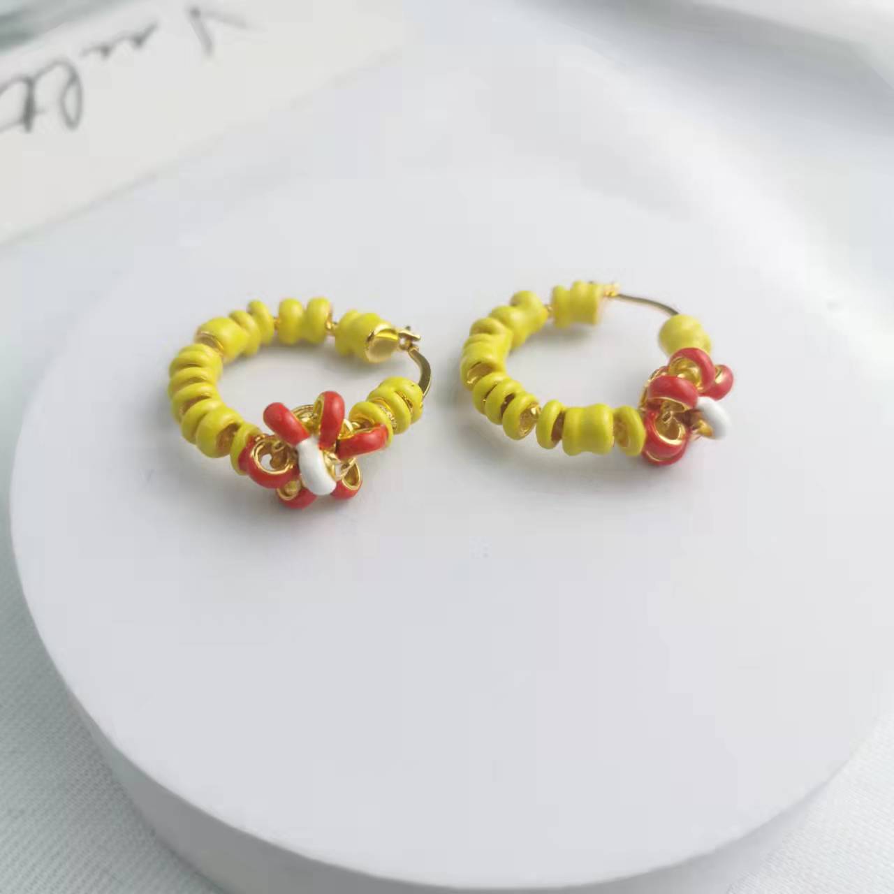 BV家22新款花朵珐琅耳扣女高级感气质滴釉几何小花拼色耳环