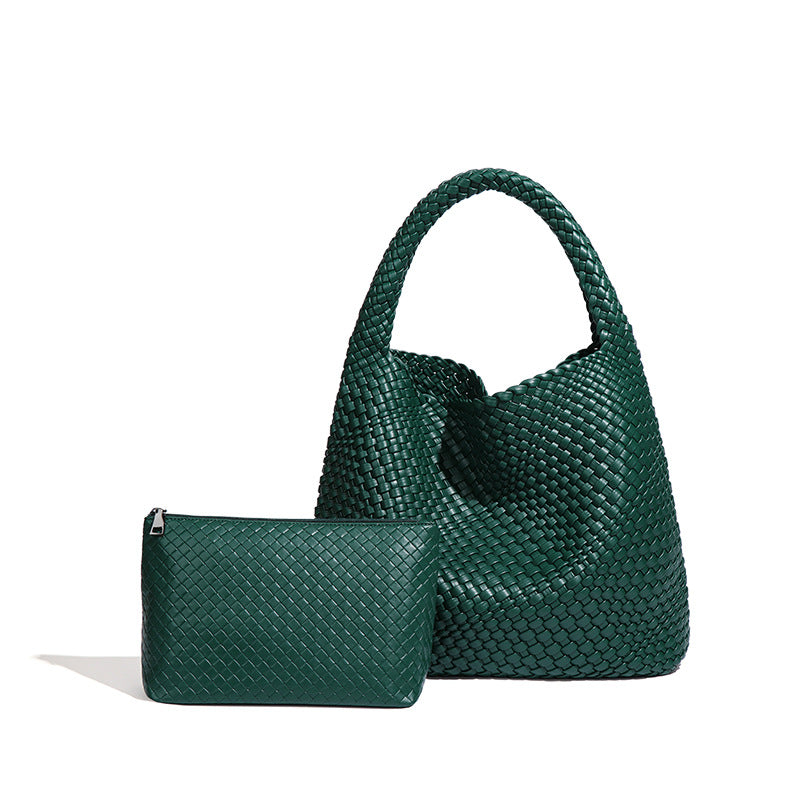 工厂2025新款大容量子母包女时尚潮流腋下单肩手工编织女包软质感