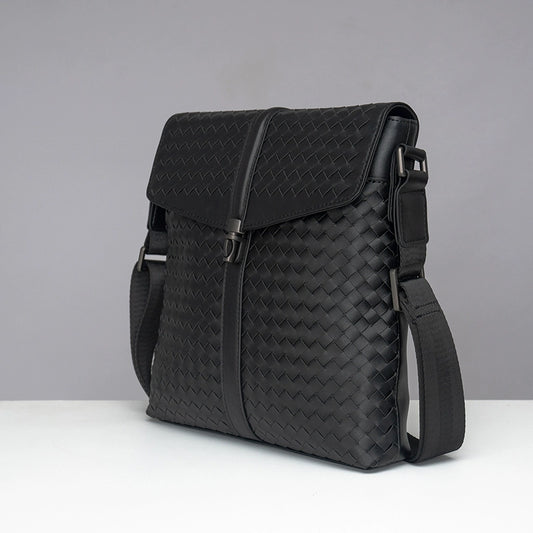 X&BV男单肩包真皮编织翻盖商务休闲男士竖款时尚小背包男士斜挎包