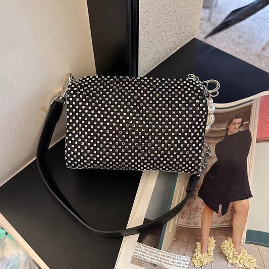 小众满钻水钻包包包女2024新款潮时尚链条腋下包百搭大容量斜挎包