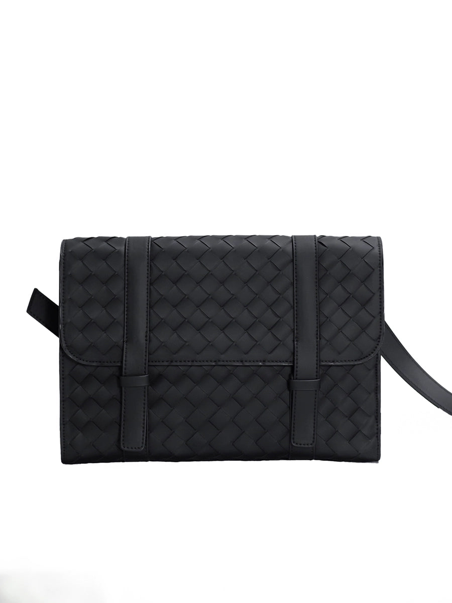 X&BV新款斜挎包男真皮编织商务休闲男士单肩包翻盖牛皮高级时尚牛