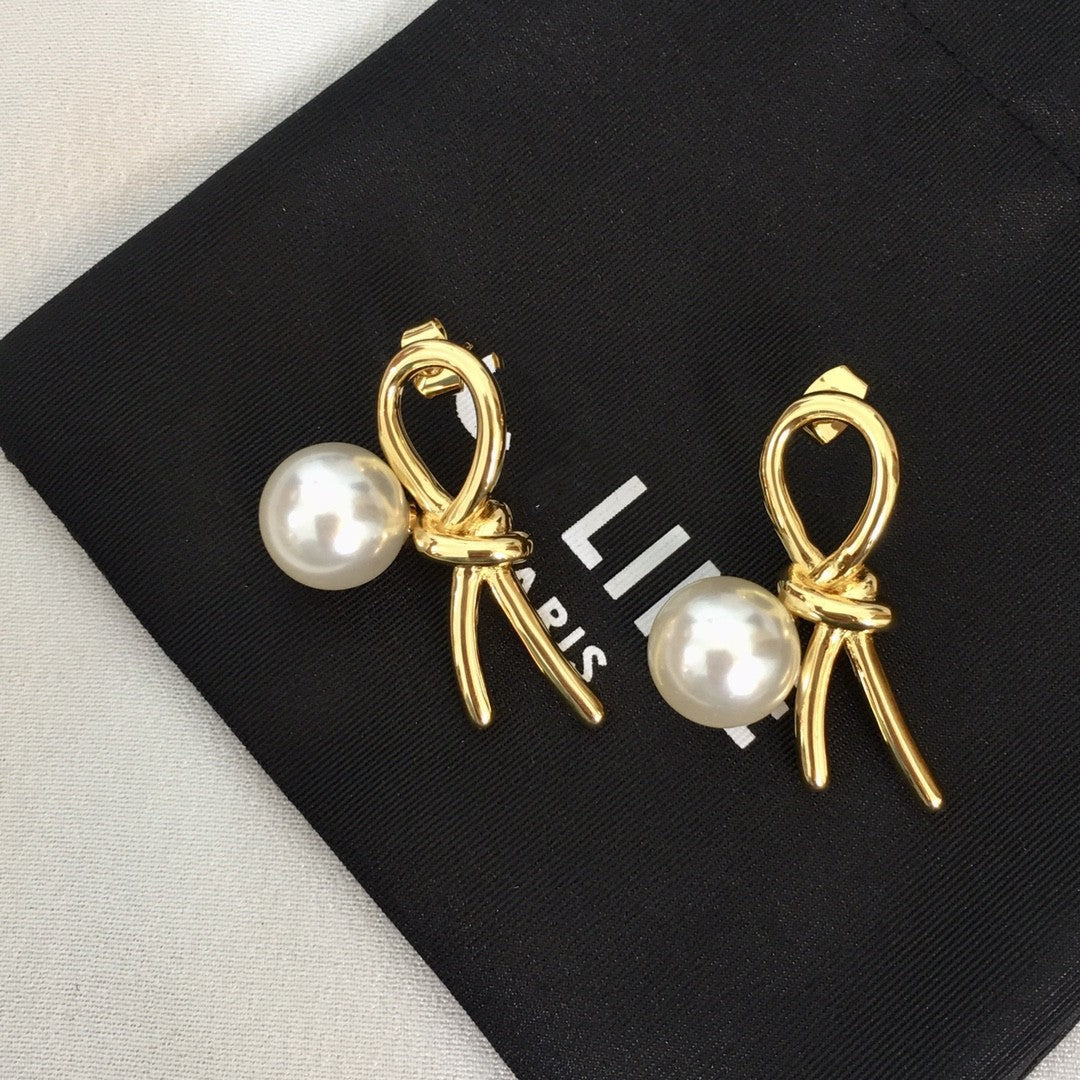 赛林家23新款打结耳钉女珍珠高级感个性气质冷淡风绳结耳环