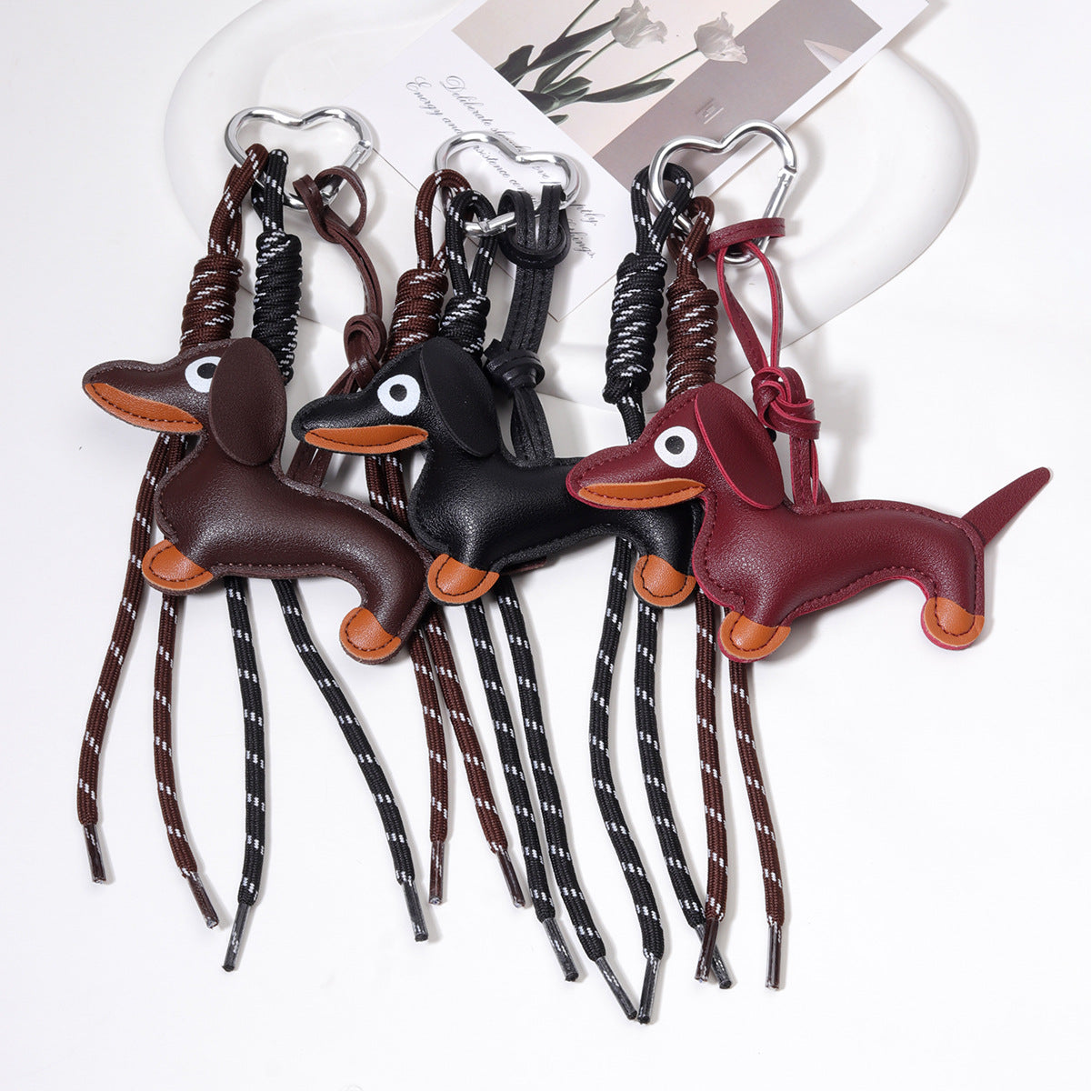 跨境热销腊肠狗钥匙扣高级感编织绳巧克力包包挂件狗狗钥匙扣
