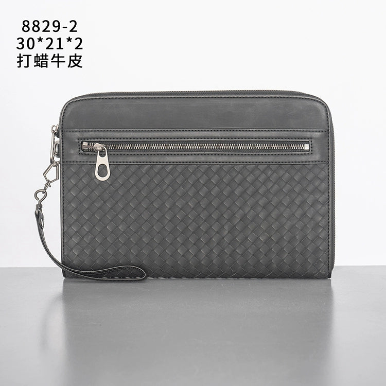 X&BV男士手包2021新款真皮手拿包男时尚潮牌休闲编织商务手拿包男