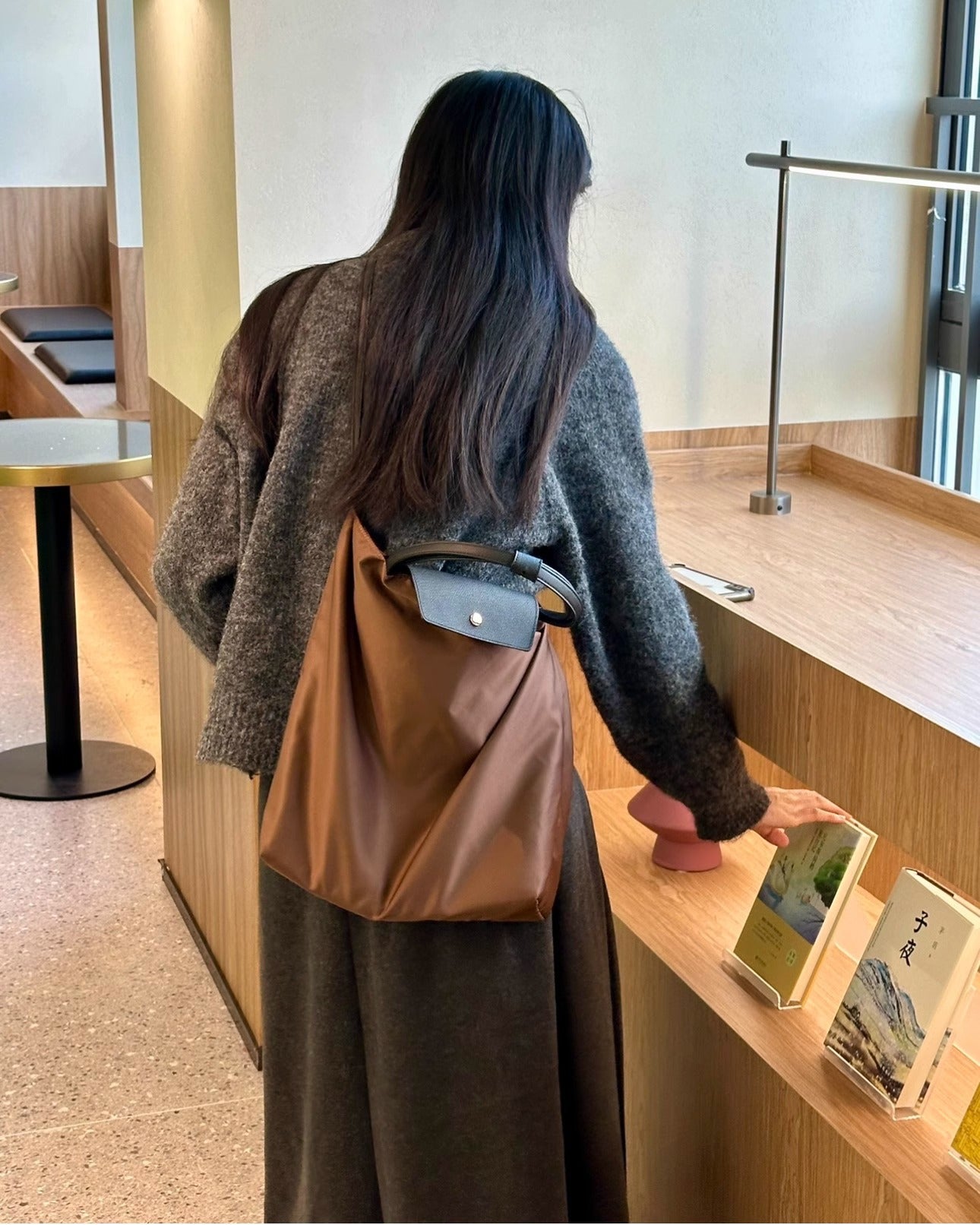 韩版简约大容量尼龙配真皮托特包手提包高级洋气百搭单肩斜跨包女