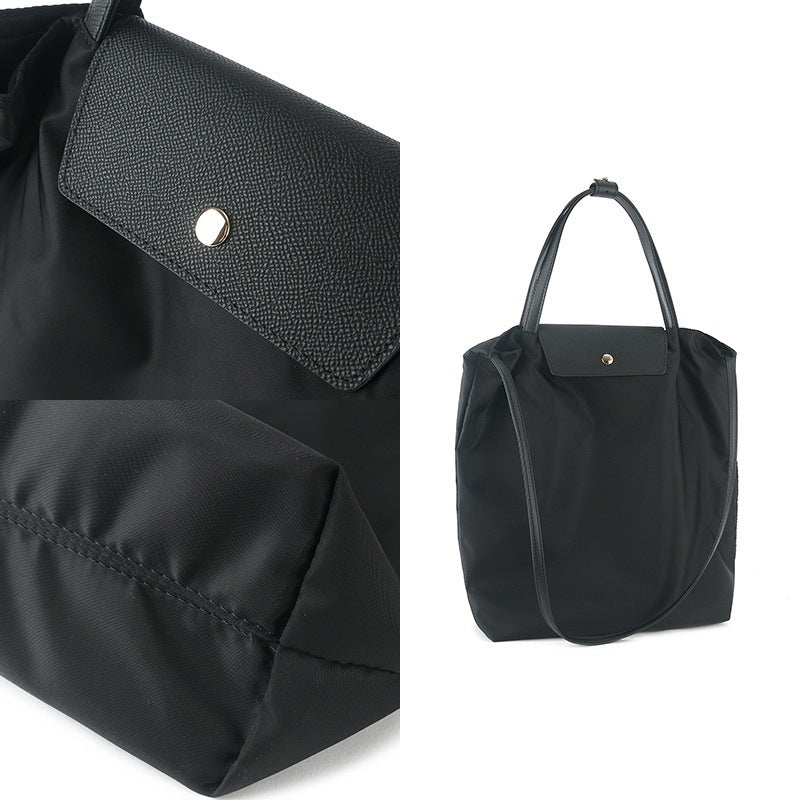 韩版简约大容量尼龙配真皮托特包手提包高级洋气百搭单肩斜跨包女