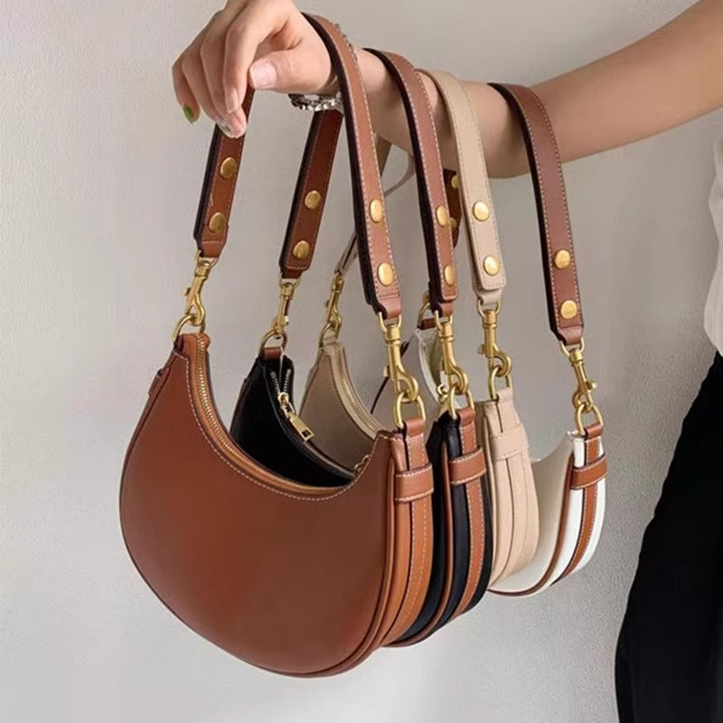 腋下包女真皮半月马鞍包手提包2024新款小众高级感牛皮单肩斜挎包