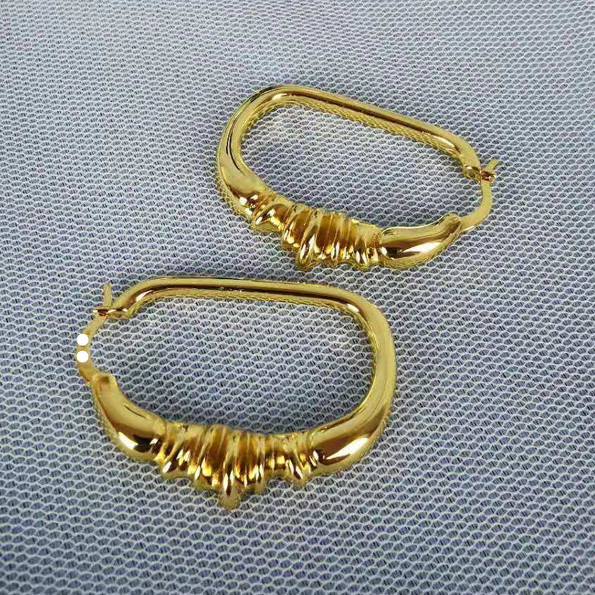 赛家欧美极简vintage圆圈耳环小众轻奢高级感不规则椭圆形耳圈