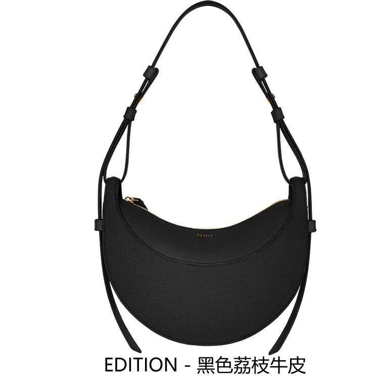 潮 poleno包月牙腋下包法国paris月亮包单肩斜挎包女真皮马鞍包女