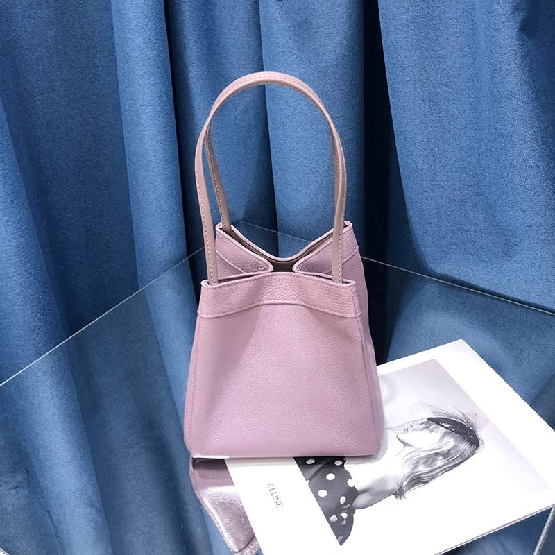 新中式国风晕染菜篮子包牛皮绸缎锦囊包手提包女单肩斜挎包水桶包