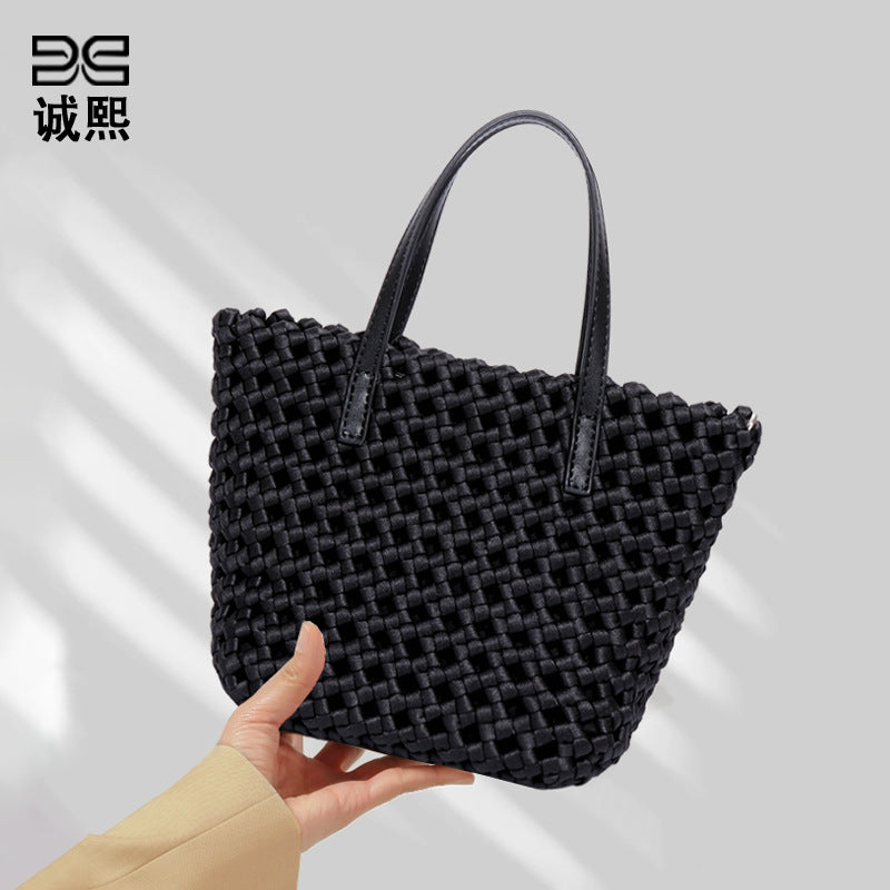 新款潮流单肩斜挎子母包风车结手工编织包包时尚休闲菜篮子手提包