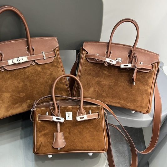 美拉德 铂金麂皮配牛皮包包女秋冬高级感手提包 潮百搭单肩斜挎包