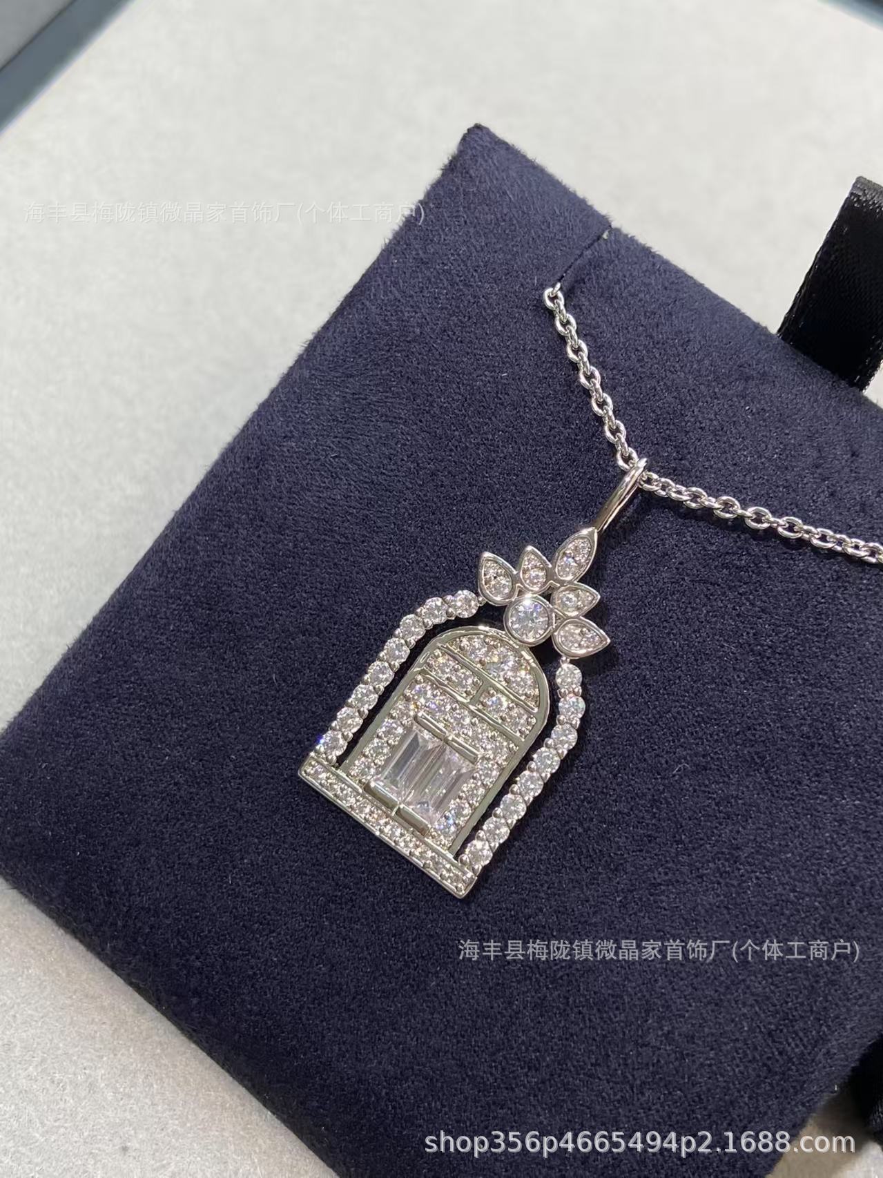 高版海瑞S925纯银满钻幸福之门项链高级时尚通勤吊坠项链