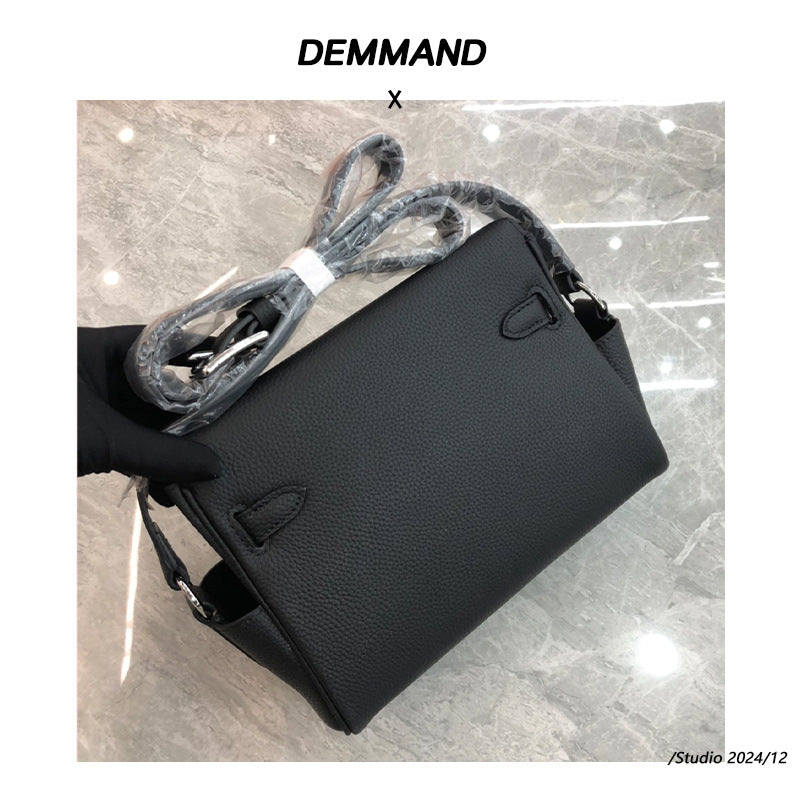 头层牛皮凯莉包包女复古邮差包2024秋冬新款单肩斜挎百搭马鞍包潮