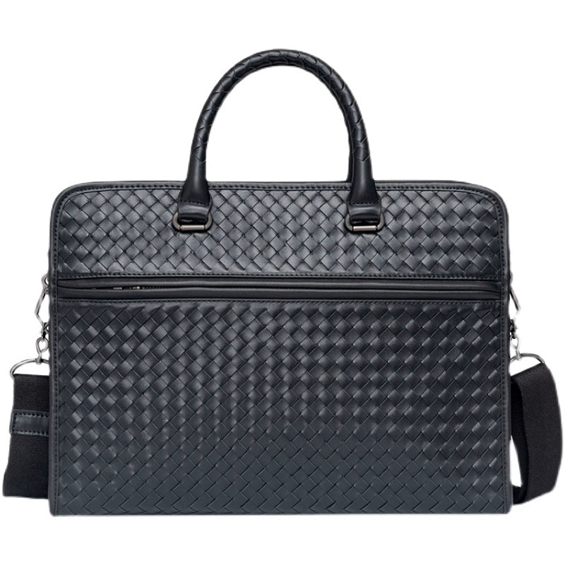 x&bv真皮男包手提包休闲单肩斜挎包编织电脑包商务男士公文包拎包