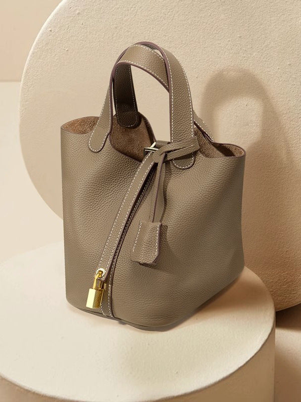 软糯头层togo牛皮真皮菜篮子女包小水桶包手提包大容量手拎包代发