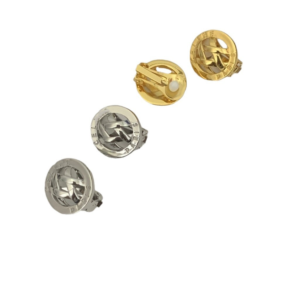 赛林家新款字母编织耳夹女中古vintage风CEL黄铜无耳洞格纹耳环