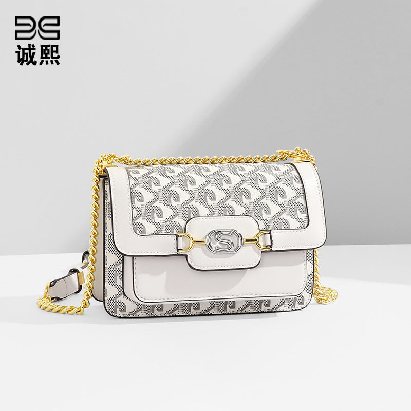 时尚狗牙印花小方包欧美复古大容量通勤包包女休闲简约单肩斜挎包