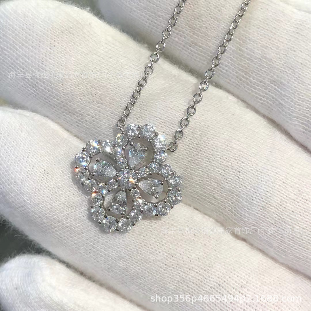 高版四叶草loop纯银项链满钻S925银轻奢小众女高级气质新爆设计感