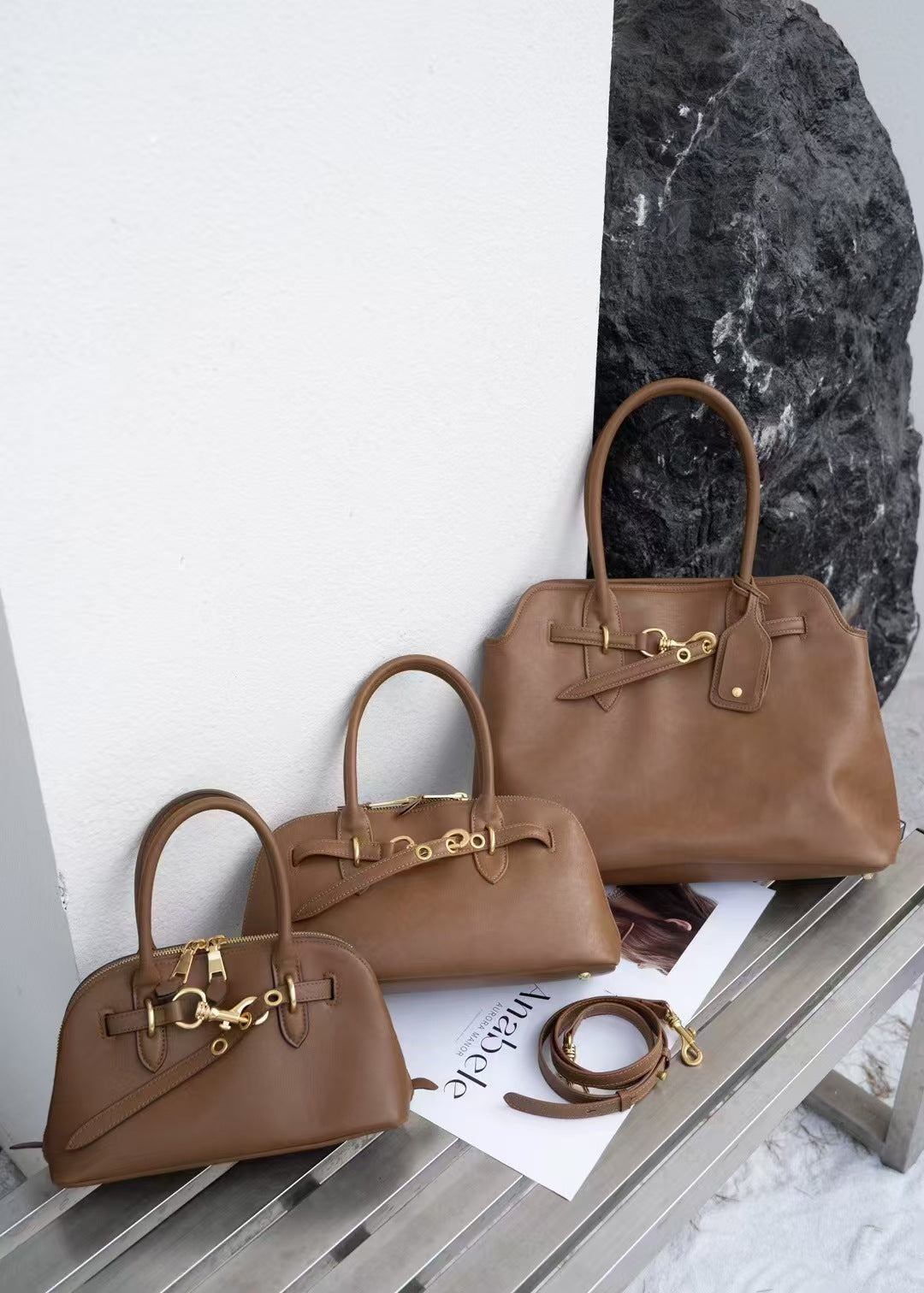 包包2024秋冬新款头层牛皮贝壳托特包大容量购物袋公文包腋下包包