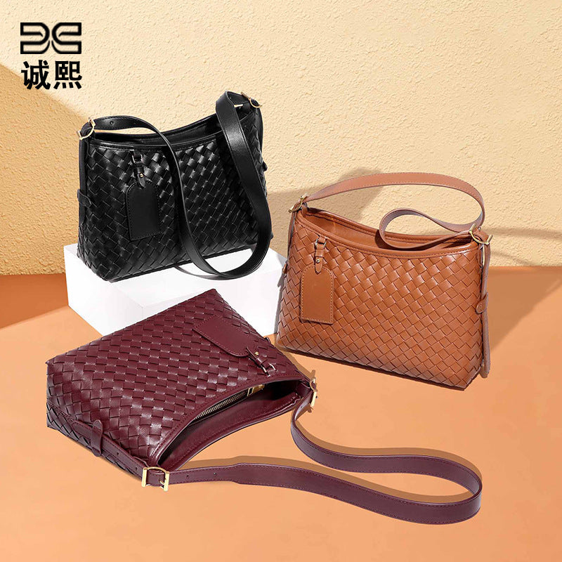 外贸手工编织包包时尚复古两件套单肩斜挎女包质感休闲腋下子母包